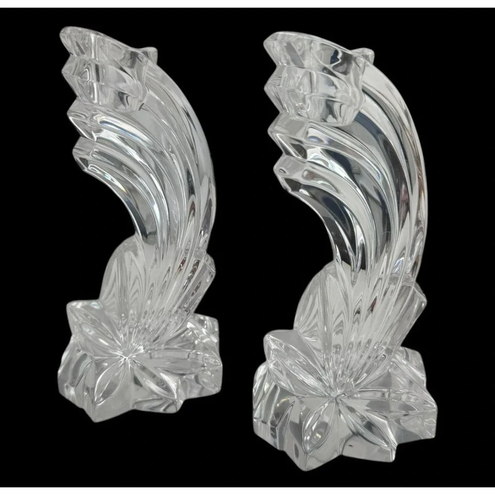 Lenox Fine Crystal Candlestick Holders Leaded Falling Star Set‎ of 2 Germany 8